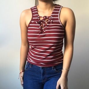 Rue 21 Striped Lace Up Top
